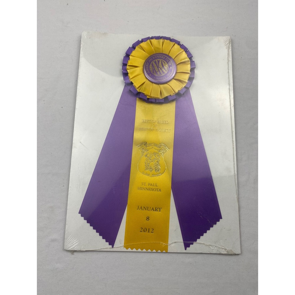 AKC Best of Breed Ribbon 2012 Land O Lakes Kennel Club St Paul MN‎ Purple Gold
